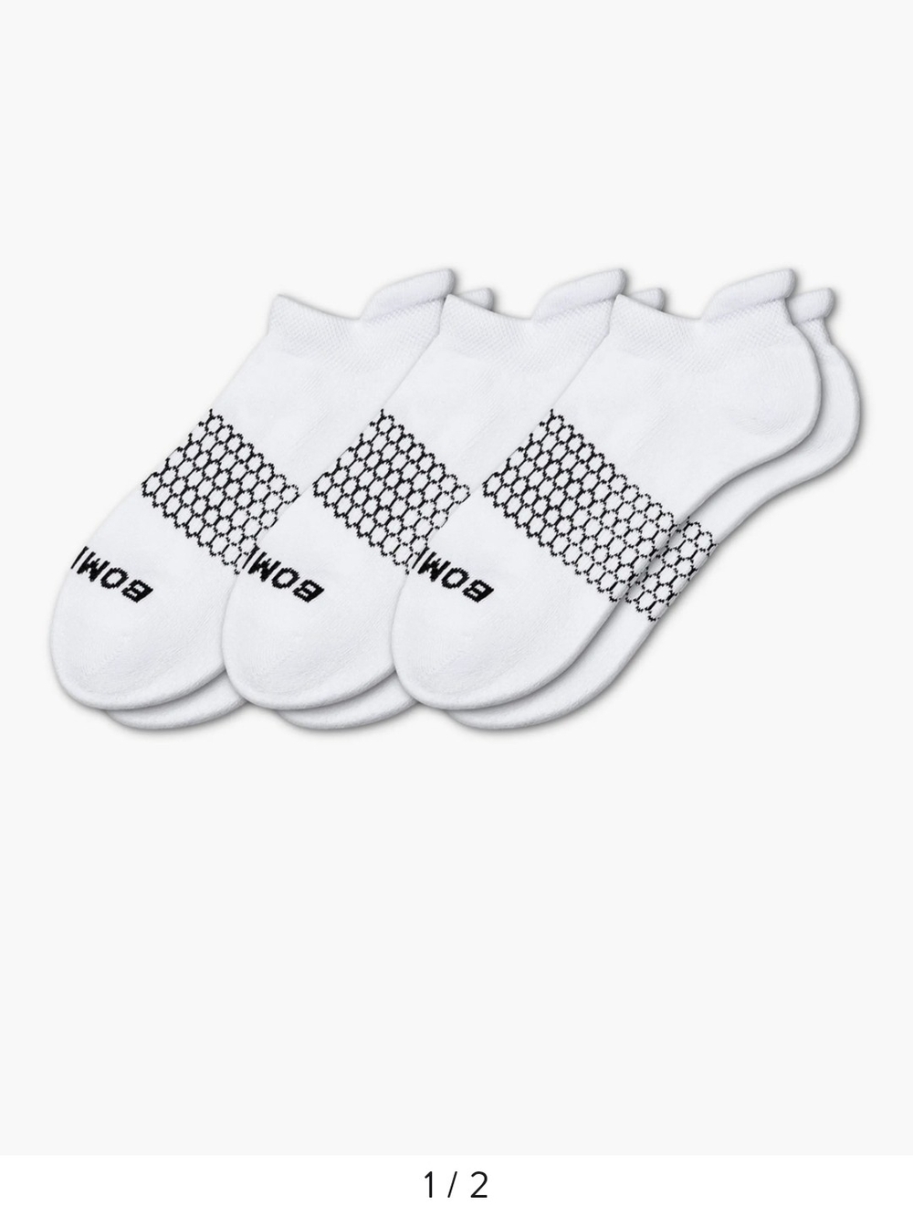 New Bombas White Athletic Ankle Socks with Black Honeycomb Detail Sz Medium